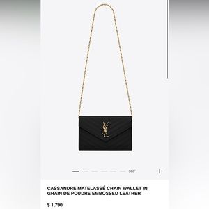 Brand new Saint Laurent Monogramme Large Grain de Poudre Wallet on Chain